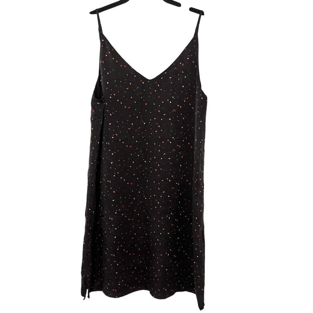 Rails Brianna Slip Dress Women S Black Confetti 100% Silk V-Neck Chic Cocktail